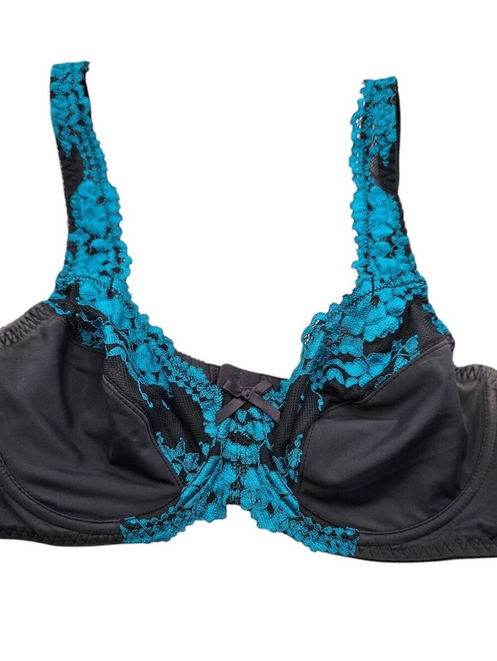 Curve Muse Womens Sz 38B Unlined T Shirt Bra Black Blue Lace Trim Sexy